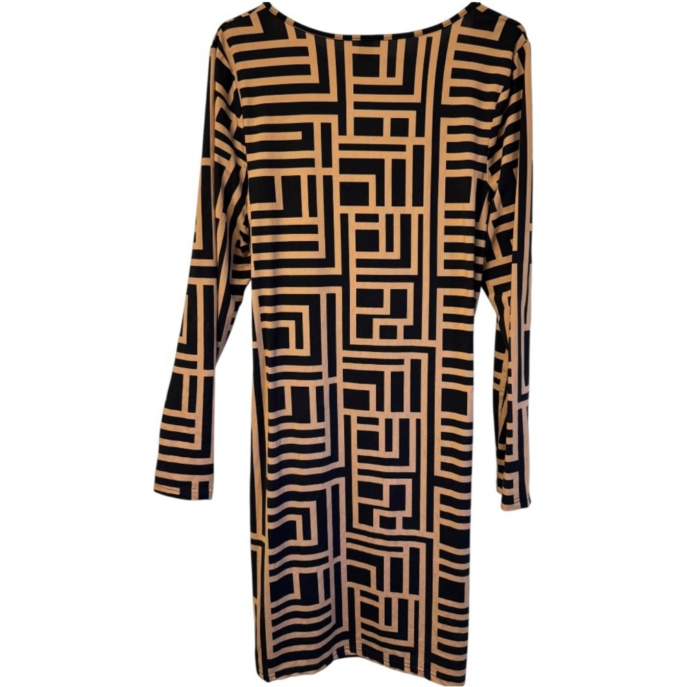 Privé Plus Black Latte Geometric Print Sweetheart Neck Bodycon Dress SHEIN XXL - Picture 4 of 8